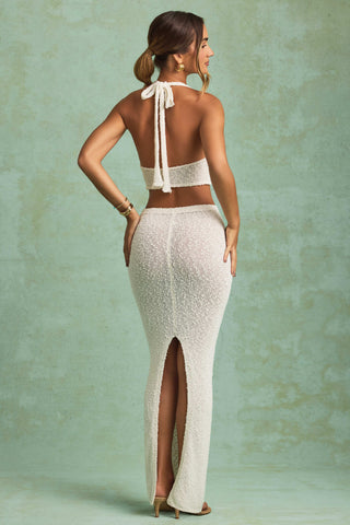 Bouclé Mid-Rise Maxi Skirt in White