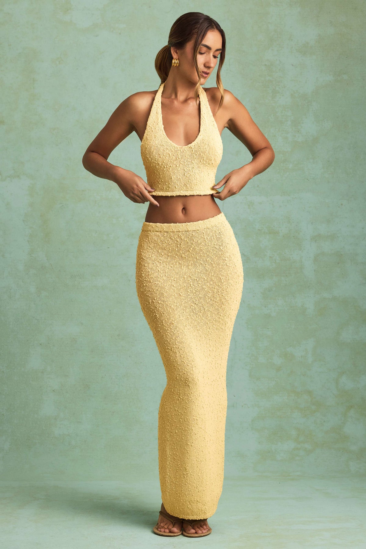 Bouclé Mid-Rise Maxi Skirt in Yellow