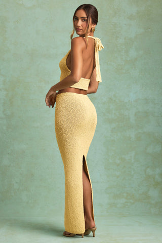 Bouclé Mid-Rise Maxi Skirt in Yellow