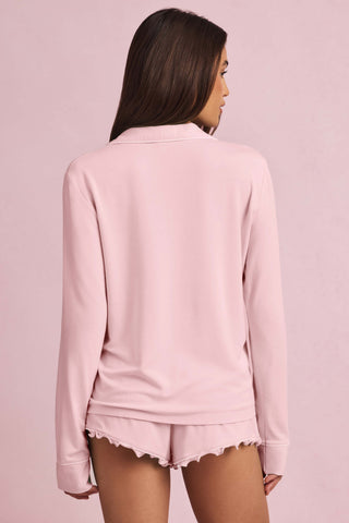 Modal Long-Sleeve Pyjama Top in Baby Pink