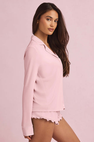 Modal Long-Sleeve Pyjama Top in Baby Pink