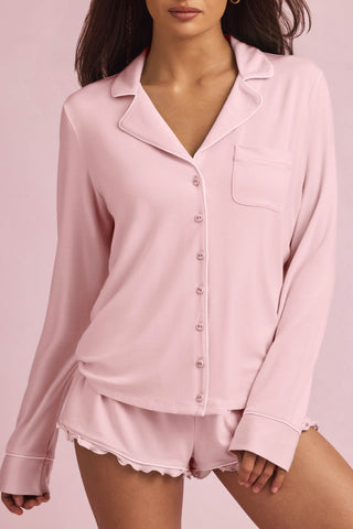 Modal Long-Sleeve Pyjama Top in Baby Pink