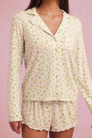 Modal Long-Sleeve Pyjama Top in Lemon Print