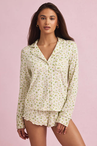 Modal Long-Sleeve Pyjama Top in Lemon Print