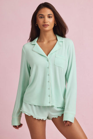 Modal Long-Sleeve Pyjama Top in Mint