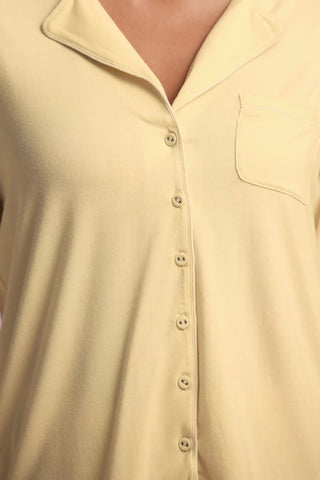 Modal Long-Sleeve Pyjama Top in Pastel Yellow