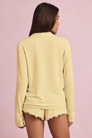 Modal Long-Sleeve Pyjama Top in Pastel Yellow