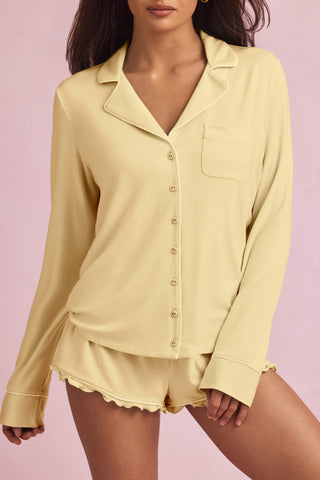 Modal Long-Sleeve Pyjama Top in Pastel Yellow