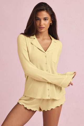 Modal Long-Sleeve Pyjama Top in Pastel Yellow
