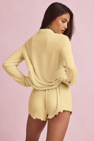 Modal Long-Sleeve Pyjama Top in Pastel Yellow