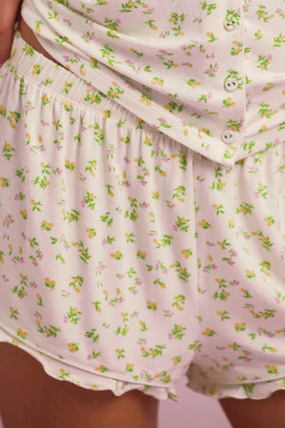 Modal Ruffle-Trim Pyjama Shorts in Lemon Print