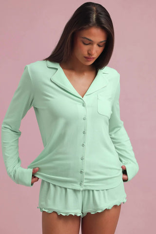 Modal Ruffle-Trim Pyjama Shorts in Mint