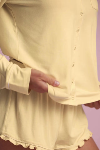 Modal Ruffle-Trim Pyjama Shorts in Pastel Yellow