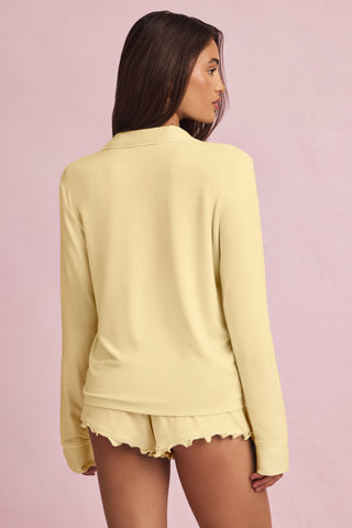 Modal Ruffle-Trim Pyjama Shorts in Pastel Yellow