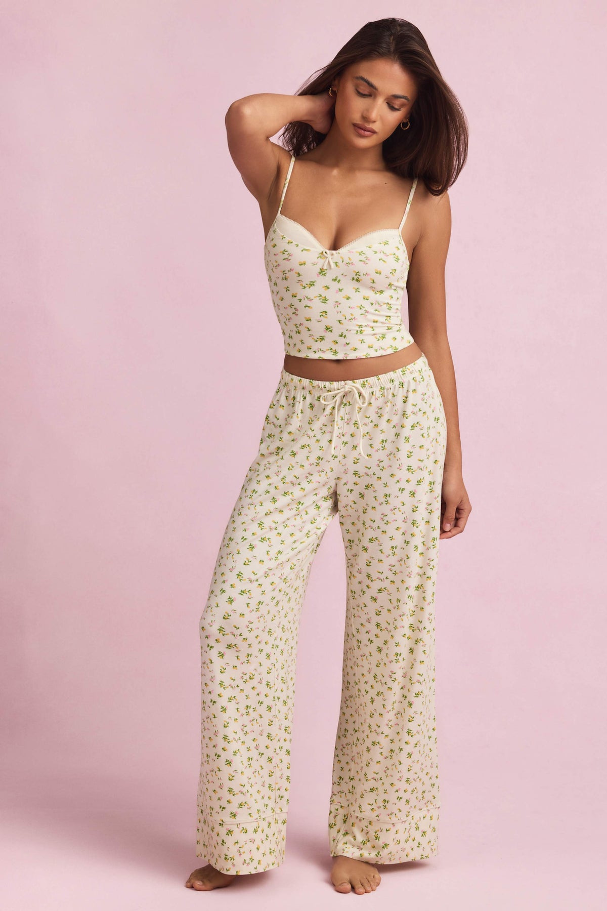 Modal Mid-Rise Pyjama Trousers in Lemon Print
