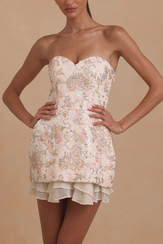 Embellished Strapless Corset Mini Dress in Ivory