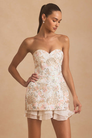 Embellished Strapless Corset Mini Dress in Ivory