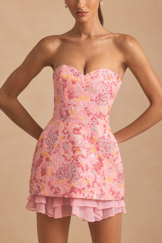 Embellished Strapless Corset Mini Dress in Pink