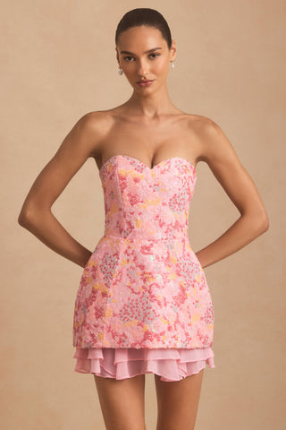 Embellished Strapless Corset Mini Dress in Pink