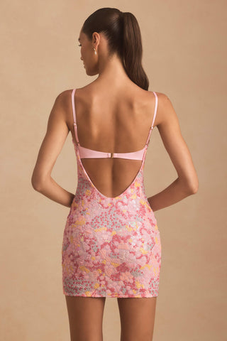 Embellished Camisole Bodycon Mini Dress in Pink