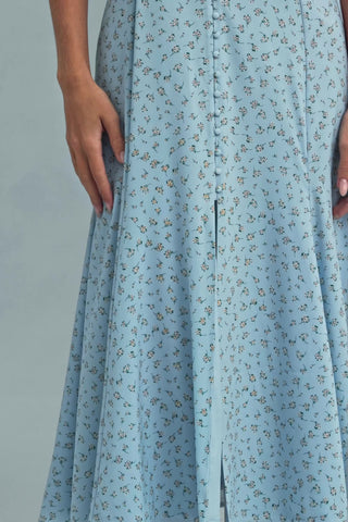 Halterneck Midaxi Dress in Blue Flower Print