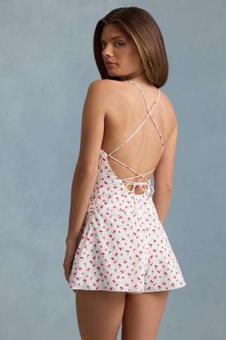 Ruched Backless Playsuit in Cherry Print