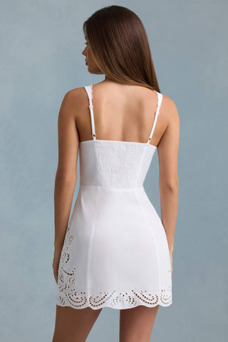Cutwork Cotton-Poplin A-Line Mini Dress in White