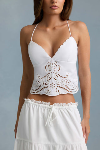 Cutwork Backless Cotton-Poplin Camisole Top in White