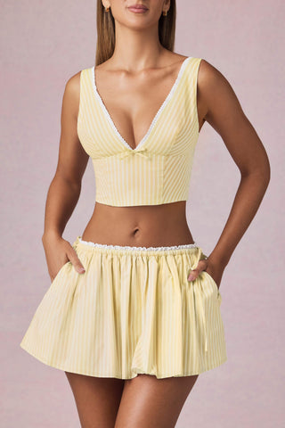Bow-Detail Crop Top in Lemon Yellow Stripe