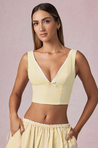 Bow-Detail Crop Top in Lemon Yellow Stripe