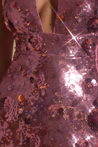 Sequin-Embellished Halterneck Mini Dress in Pink