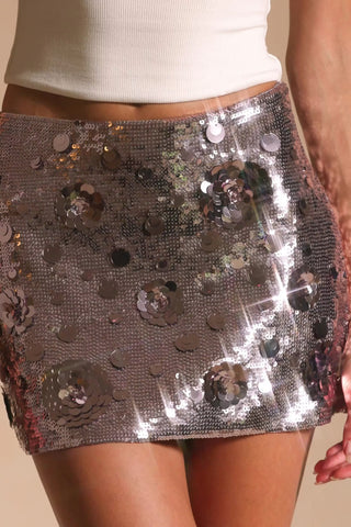 Sequin-Embellished Mini Skirt in Silver
