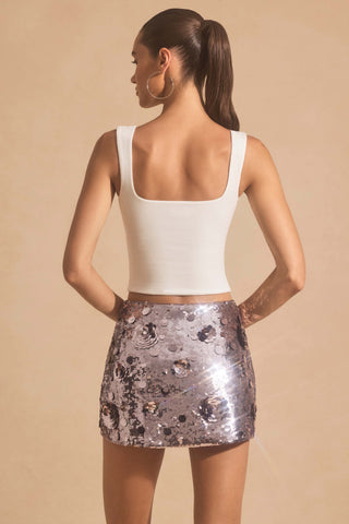Sequin-Embellished Mini Skirt in Silver