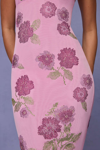 Embellished Halterneck Maxi Dress in Soft Pink