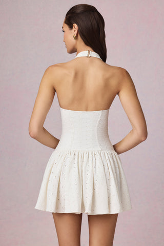 Broderie Anglaise Halterneck Mini Dress in White