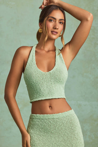 Bouclé Halterneck Crop Top in Mint