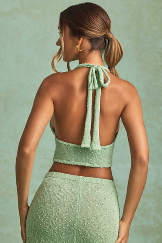 Bouclé Halterneck Crop Top in Mint