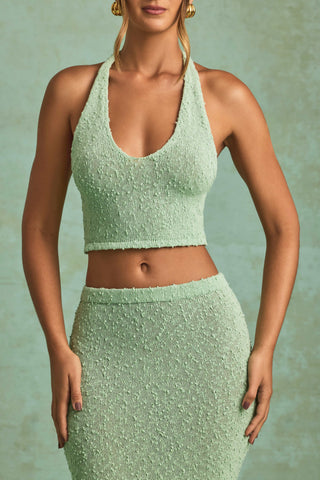 Bouclé Halterneck Crop Top in Mint