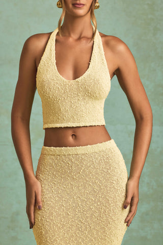 Bouclé Halterneck Crop Top in Yellow