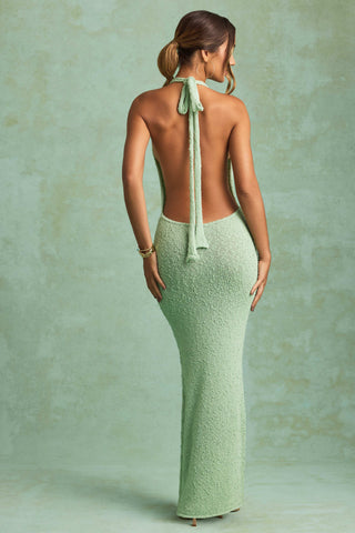 Bouclé Halterneck Maxi Dress in Mint