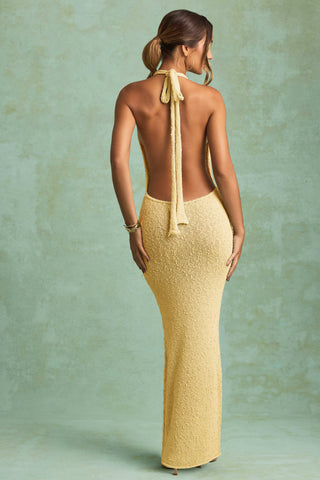 Bouclé Halterneck Maxi Dress in Yellow