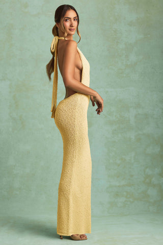 Bouclé Halterneck Maxi Dress in Yellow