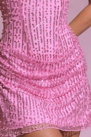 Embellished Draped Strapless A-Line Mini Dress in Pink