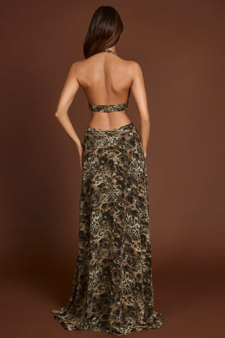 Plunge Cut-out Maxi Gown in Leopard Print
