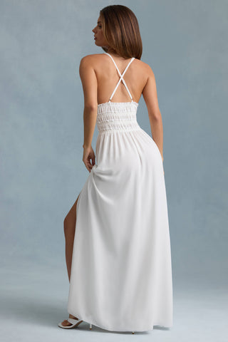 Plunge Cross-Back Maxi Dress in White