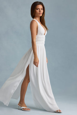 Plunge Cross-Back Maxi Dress in White