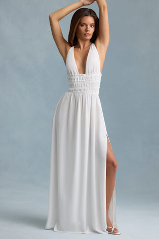 Plunge Cross-Back Maxi Dress in White
