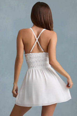 Plunge Cross-Back Mini Dress in White