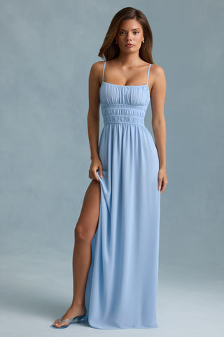 Shirred Camisole Maxi Dress in Sky Blue