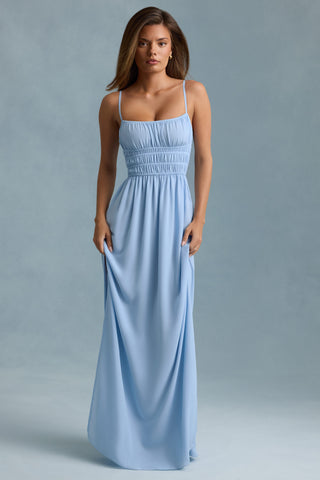 Shirred Camisole Maxi Dress in Sky Blue